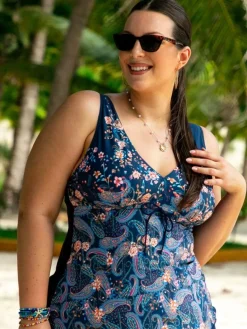 Koszulka tankini Flora P-3B (40) granatowo-wielokolorowa w kwiaty