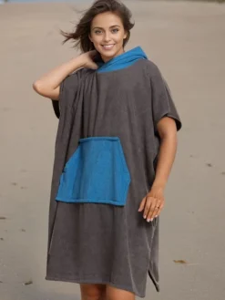 Poncho uniwersalne frotte S-0075 (2) grafitowo-niebieskie