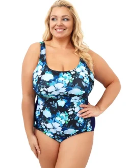 Strój kąpielowy Gabrielle D-3301 (L) granatowo-niebieski w kwiaty